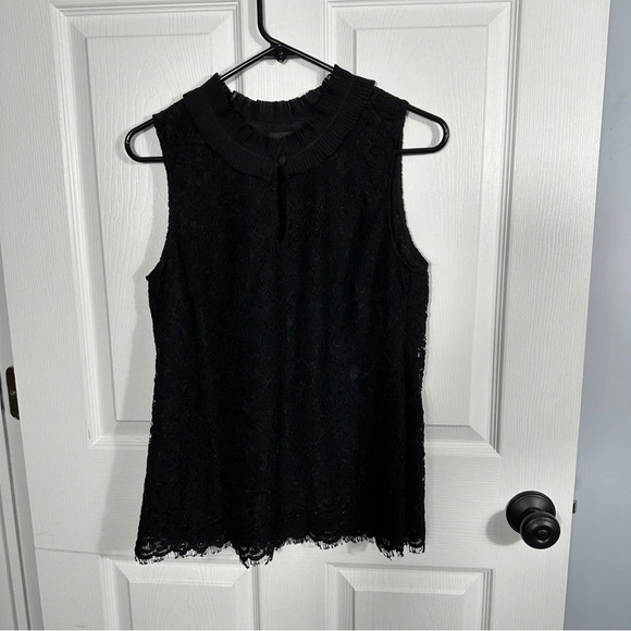 J. Crew black‎ lace sleeveless top with a beautiful stand-up collar, size small - Picture 1 of 12